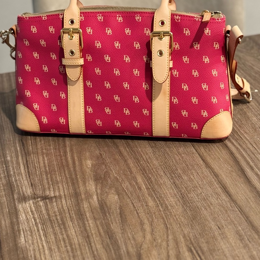 Dooney & Bourke Pink and Tan Satchel Bag with Signature Monogram
